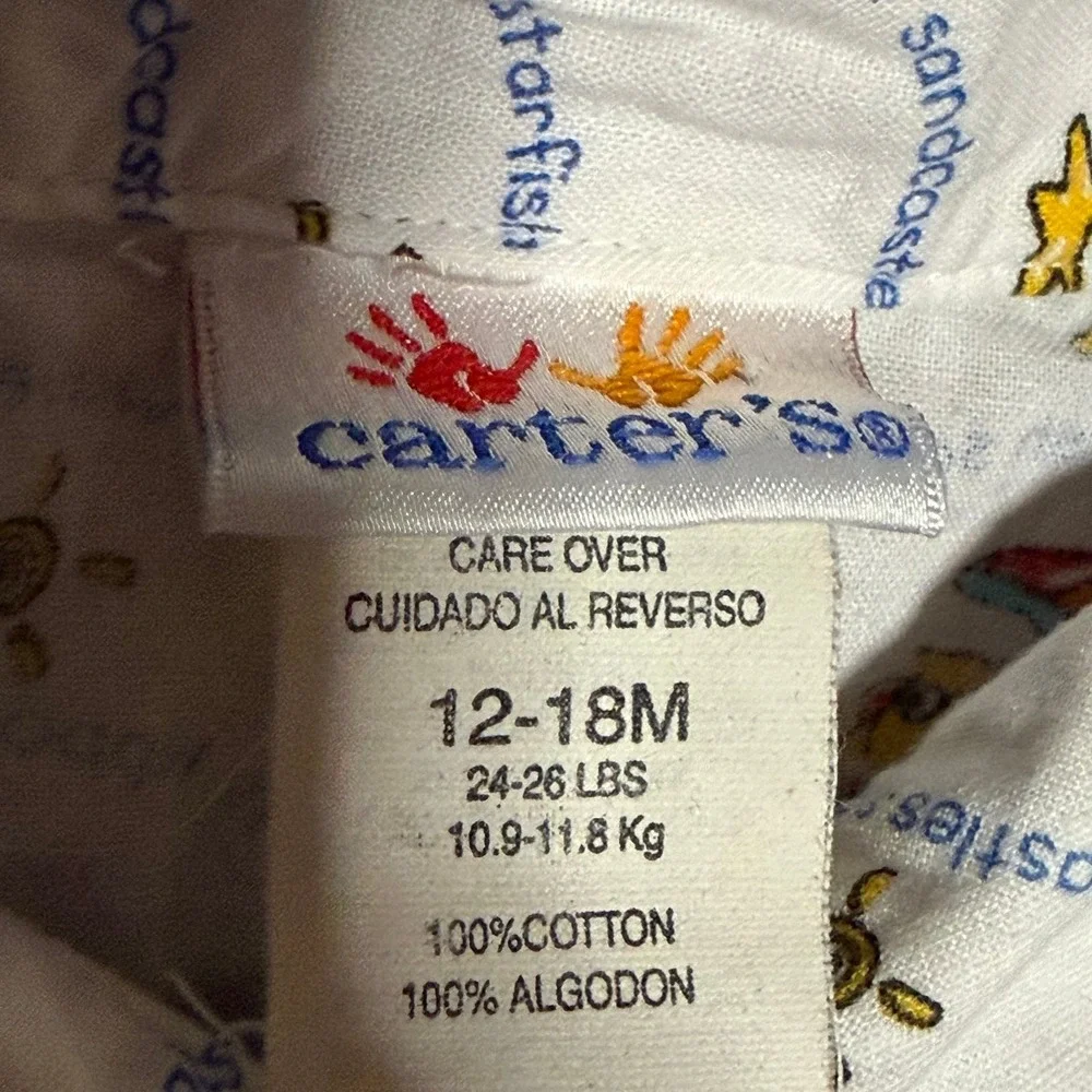 Vintage Carter's Beach Hippo Button Front‎ Shirt 12-18M Surf Ocean Print
